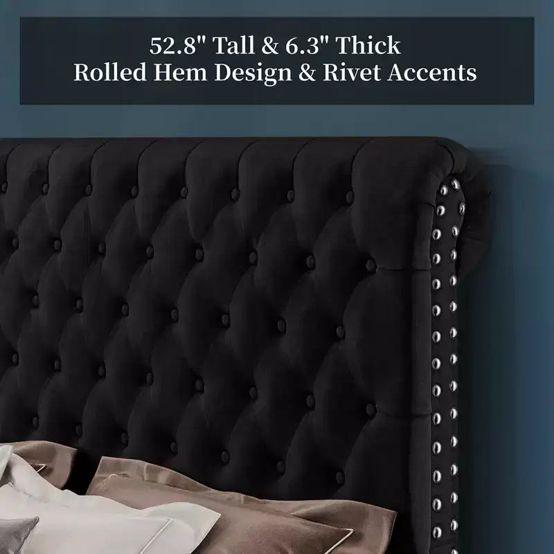 AMERLIFE Upholstered Platform Bed with 52.8'' Tall Sleigh Headboard