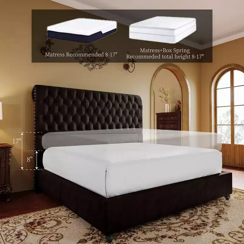 AMERLIFE Upholstered Platform Bed with 52.8'' Tall Sleigh Headboard