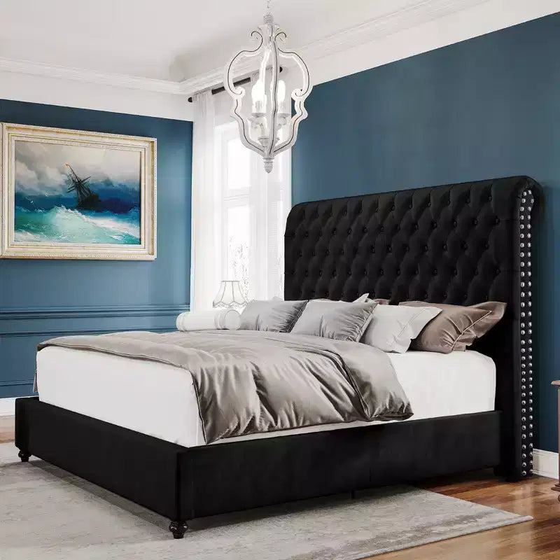 AMERLIFE Upholstered Platform Bed with 52.8'' Tall Sleigh Headboard