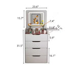 Okak Vanity Table and Chair Set with Mirror, 3 in 1 Vanity Desk with Plip Top Mirror, Small Make Up Vanity Set with Visible Glass Desktop