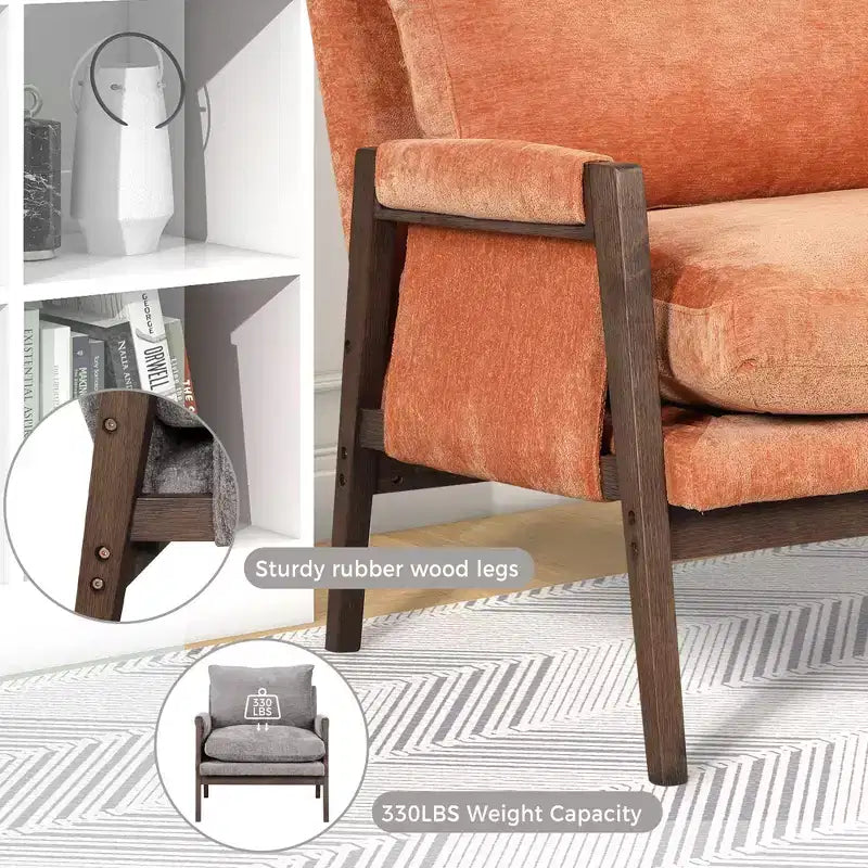 Okak Mid-Century Modern Velvet Accent Chair,Plush Armchair with Solid Rubber Wood Frame for Living Room,Bedroom,Office