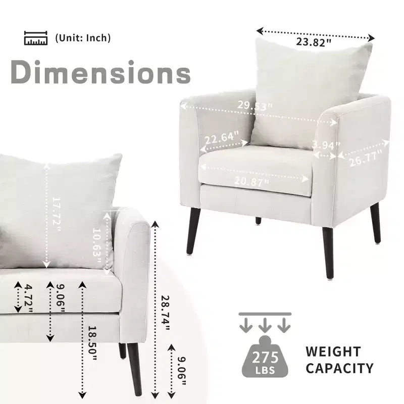 Okak Accent Chairs for Bedroom, Modern Upholstered Armchair, Mid Century Fabric Lounge Chair, Comfortable Reading Chair with Wood Legs