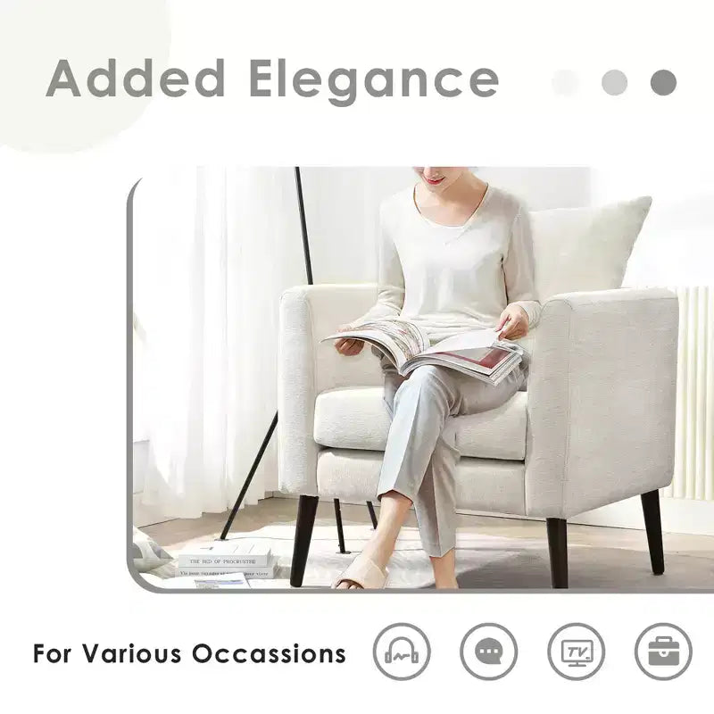 Okak Accent Chairs for Bedroom, Modern Upholstered Armchair, Mid Century Fabric Lounge Chair, Comfortable Reading Chair with Wood Legs