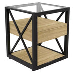 Set of 2 Nightstand with Drawer&Tempered Glass Top, Industrial End Table Accent Table Side Table-Modernluxe