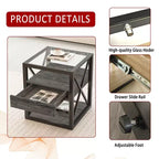 Set of 2 Nightstand with Drawer&Tempered Glass Top, Industrial End Table Accent Table Side Table-Modernluxe