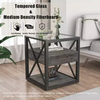 Set of 2 Nightstand with Drawer&Tempered Glass Top, Industrial End Table Accent Table Side Table-Modernluxe