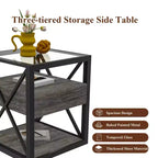 Set of 2 Nightstand with Drawer&Tempered Glass Top, Industrial End Table Accent Table Side Table-Modernluxe