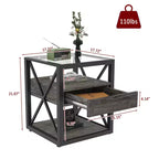 Set of 2 Nightstand with Drawer&Tempered Glass Top, Industrial End Table Accent Table Side Table-Modernluxe