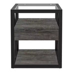 Set of 2 Nightstand with Drawer&Tempered Glass Top, Industrial End Table Accent Table Side Table-Modernluxe
