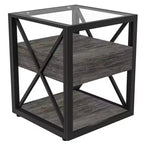 Set of 2 Nightstand with Drawer&Tempered Glass Top, Industrial End Table Accent Table Side Table-Modernluxe