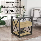 Set of 2 Nightstand with Drawer&Tempered Glass Top, Industrial End Table Accent Table Side Table-Modernluxe