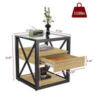 Set of 2 Nightstand with Drawer&Tempered Glass Top, Industrial End Table Accent Table Side Table-Modernluxe