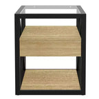 Set of 2 Nightstand with Drawer&Tempered Glass Top, Industrial End Table Accent Table Side Table-Modernluxe