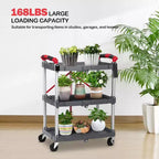 3-Tier Portable Folding Service Cart, Collapsible Push Cart with Wheels, 56 Lbs Load Capacity per Shelf, for Home/Office/Warehouse Gery