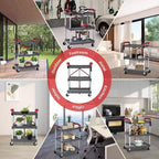 3-Tier Portable Folding Service Cart, Collapsible Push Cart with Wheels, 56 Lbs Load Capacity per Shelf, for Home/Office/Warehouse Gery