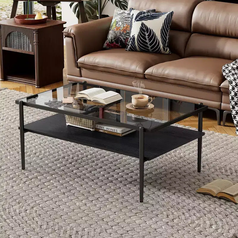 MAYEERTY Coffee Table and End tables Set of 3, Tempered Glass Table with MDF layer, Modern Tables for Living Room, Gray Glass
