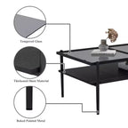 MAYEERTY Coffee Table and End tables Set of 3, Tempered Glass Table with MDF layer, Modern Tables for Living Room, Gray Glass