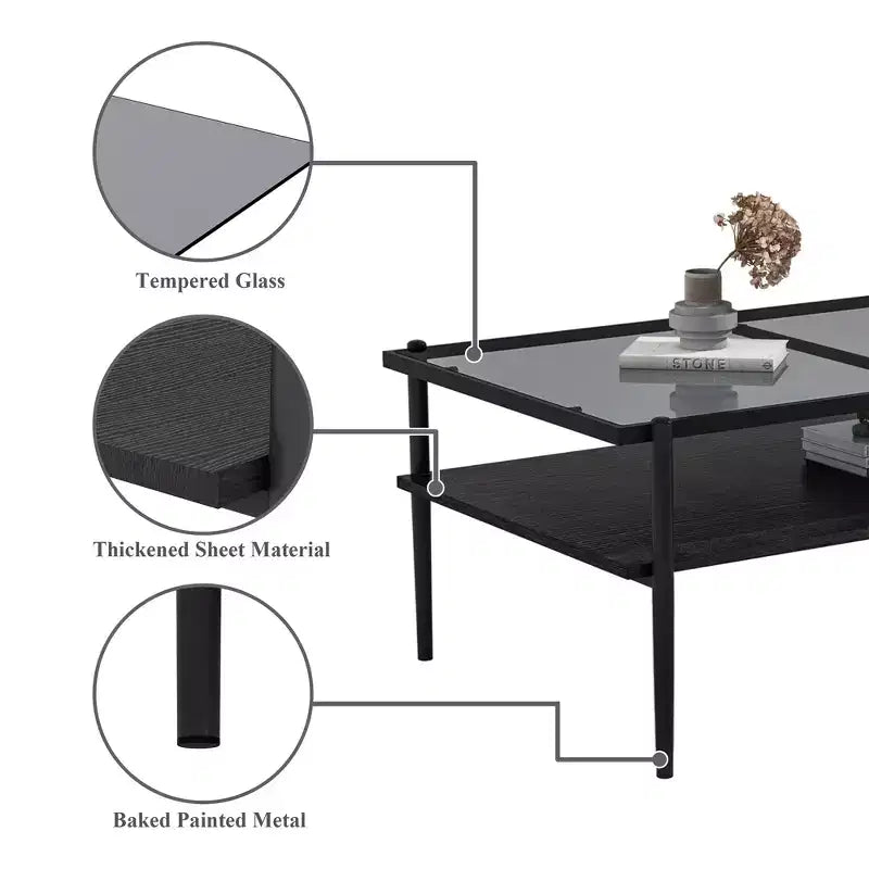 MAYEERTY Coffee Table and End tables Set of 3, Tempered Glass Table with MDF layer, Modern Tables for Living Room, Gray Glass