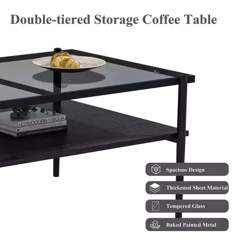 MAYEERTY Coffee Table and End tables Set of 3, Tempered Glass Table with MDF layer, Modern Tables for Living Room, Gray Glass