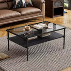 MAYEERTY Coffee Table and End tables Set of 3, Tempered Glass Table with MDF layer, Modern Tables for Living Room, Gray Glass