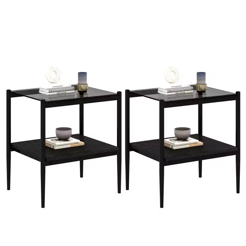 MAYEERTY Coffee Table and End tables Set of 3, Tempered Glass Table with MDF layer, Modern Tables for Living Room, Gray Glass