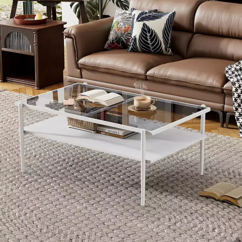 MAYEERTY Coffee Table and End tables Set of 3, Tempered Glass Table with MDF layer, Modern Tables for Living Room, Gray Glass
