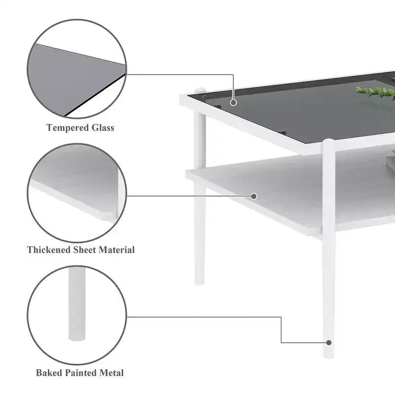MAYEERTY Coffee Table and End tables Set of 3, Tempered Glass Table with MDF layer, Modern Tables for Living Room, Gray Glass