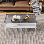 MAYEERTY Coffee Table and End tables Set of 3, Tempered Glass Table with MDF layer, Modern Tables for Living Room, Gray Glass