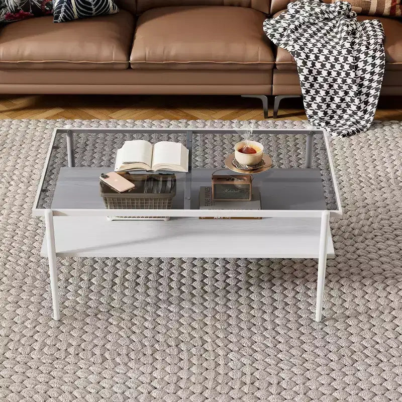 MAYEERTY Coffee Table and End tables Set of 3, Tempered Glass Table with MDF layer, Modern Tables for Living Room, Gray Glass