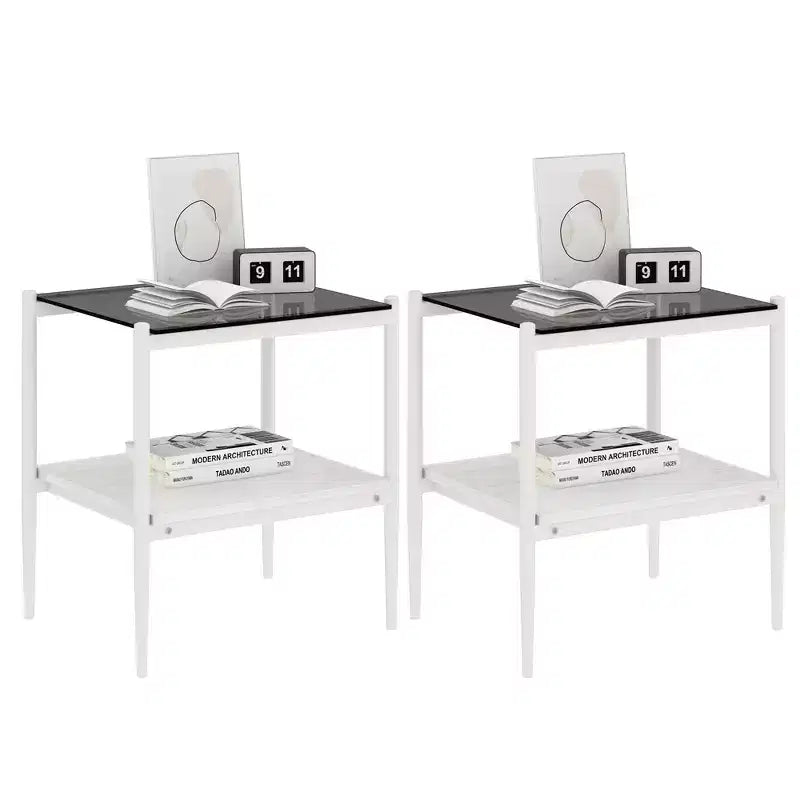MAYEERTY Coffee Table and End tables Set of 3, Tempered Glass Table with MDF layer, Modern Tables for Living Room, Gray Glass