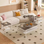 MAYEERTY Coffee Table and End tables Set of 3, Tempered Glass Table with MDF layer, Modern Tables for Living Room, Gray Glass