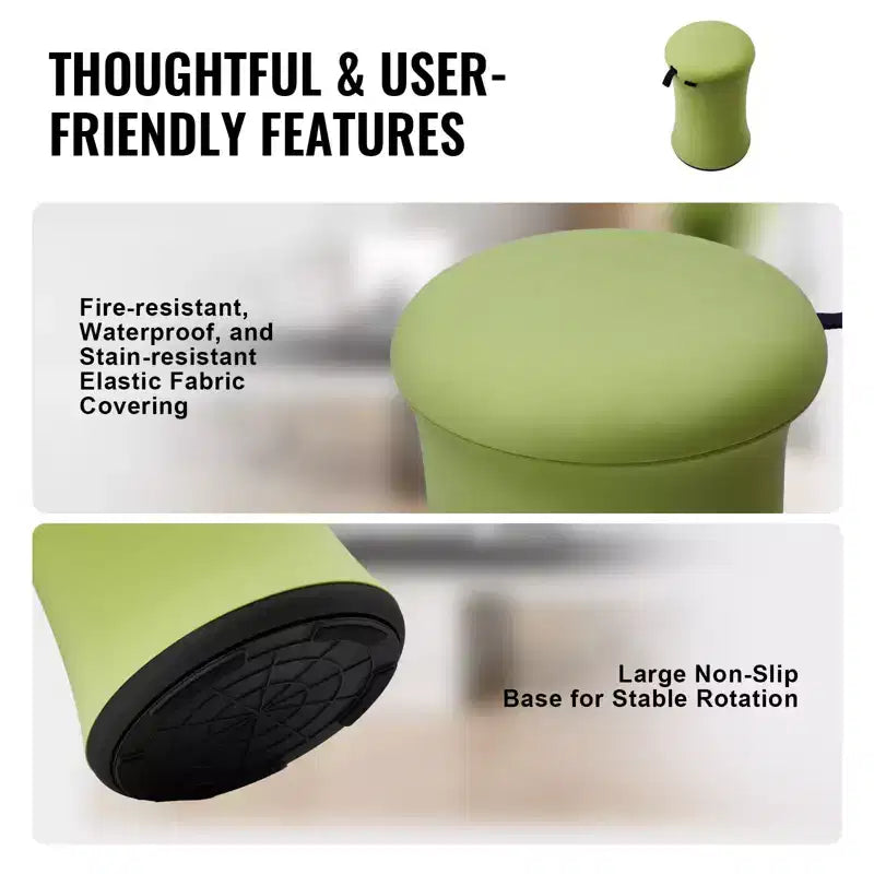 VEVOR Wobble Chair, Height-Adjustable (19.3-25) Wobble Chair with Fabric Cover,Flexible Seating Wobble Stool Made of Iron & Sponge,Age 12-18, Green