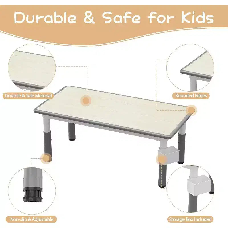 Kids Table and 6 Chair Set with Storage Box, Height Adjustable Toddler Table and Chairs Set for Ages 2-10, for Daycare, Classroom, Home