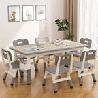 Kids Table and 6 Chair Set with Storage Box, Height Adjustable Toddler Table and Chairs Set for Ages 2-10, for Daycare, Classroom, Home