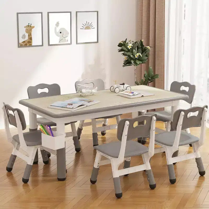 Kids Table and 6 Chair Set with Storage Box, Height Adjustable Toddler Table and Chairs Set for Ages 2-10, for Daycare, Classroom, Home
