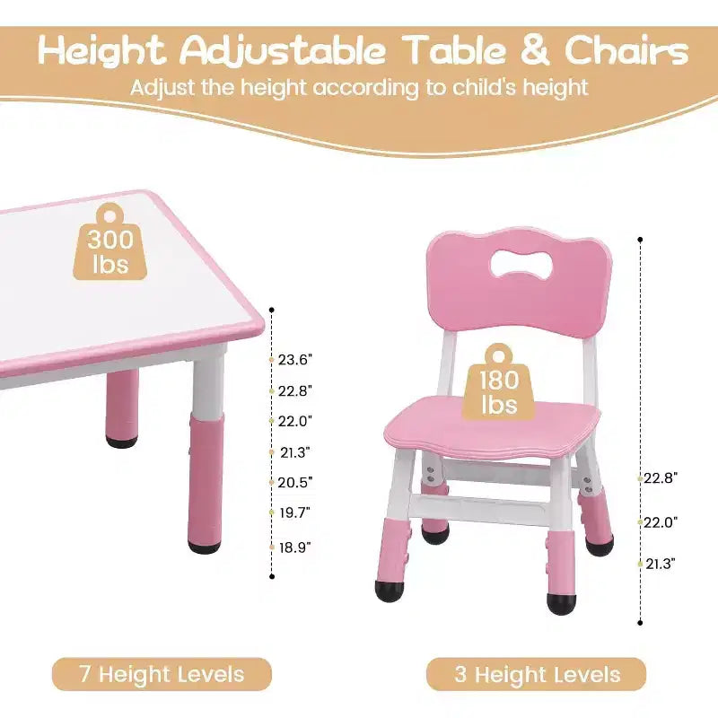 Kids Table and 6 Chair Set with Storage Box, Height Adjustable Toddler Table and Chairs Set for Ages 2-10, for Daycare, Classroom, Home