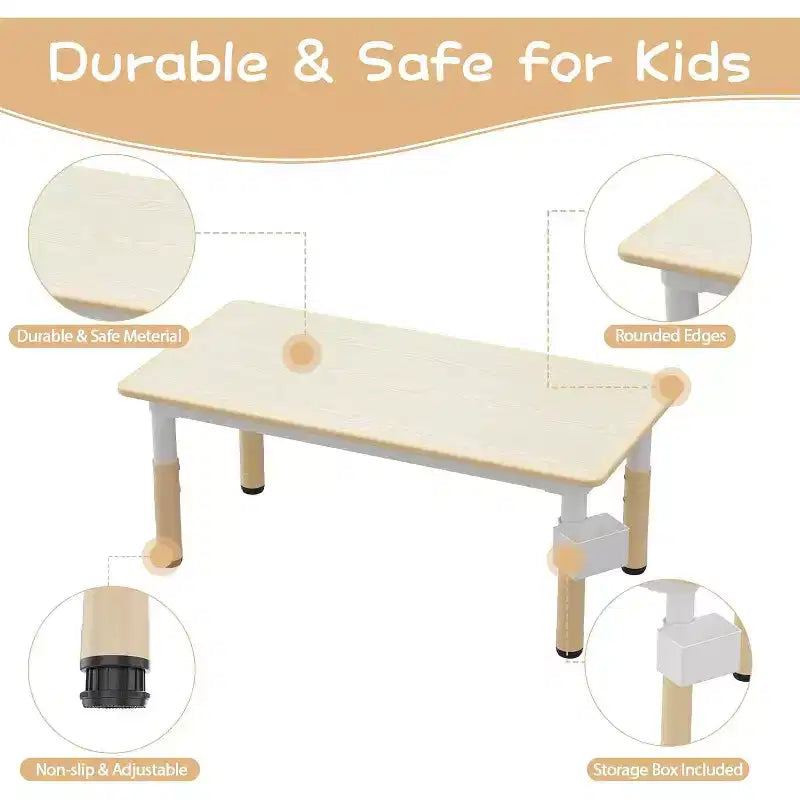 Kids Table and 6 Chair Set with Storage Box, Height Adjustable Toddler Table and Chairs Set for Ages 2-10, for Daycare, Classroom, Home