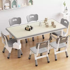 Kids Table and 6 Chair Set with Storage Box, Height Adjustable Toddler Table and Chairs Set for Ages 2-10, for Daycare, Classroom, Home