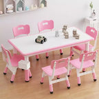 Kids Table and 6 Chair Set with Storage Box, Height Adjustable Toddler Table and Chairs Set for Ages 2-10, for Daycare, Classroom, Home