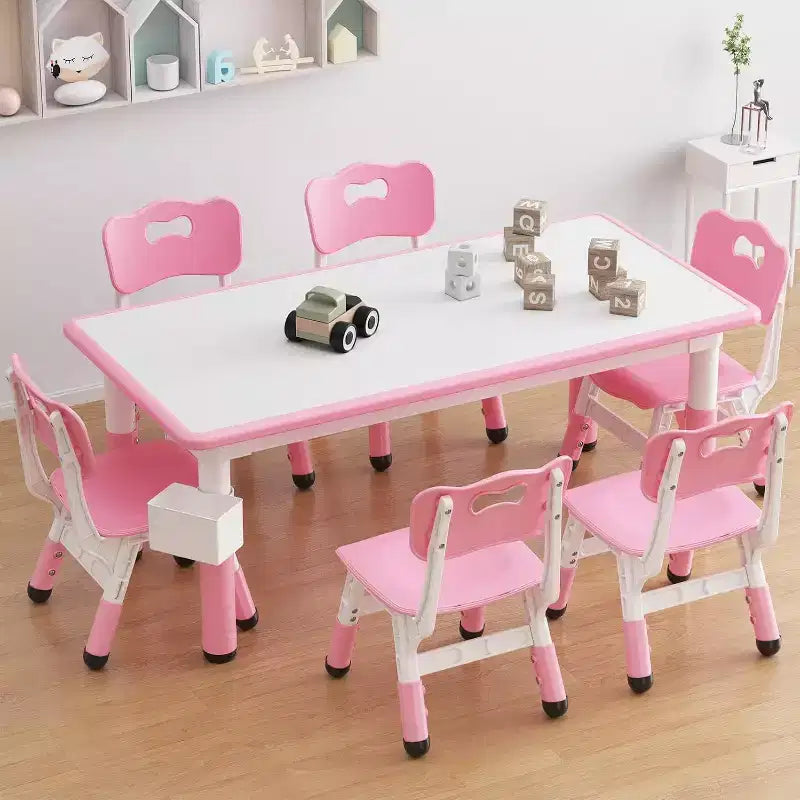 Kids Table and 6 Chair Set with Storage Box, Height Adjustable Toddler Table and Chairs Set for Ages 2-10, for Daycare, Classroom, Home