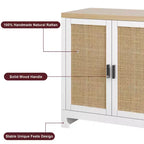 Rattan Storage Cabinet, Sideboard Buffet Cabinet with 4 Doors and Shelves, for Dining Room, Kitchen, Living Room and Entryway, Contrast Color