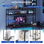 Costway L-Shaped Gaming Desk with LED Strip & Power Outlets Hutch Monitor Stand CPU Stand Brown/Black/Gray