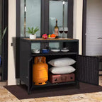 Rattan Storage Cabinet, Outdoor Cabinet for Patio Outdoor Bar Cart with 2 Doors & Adjustable Shelves