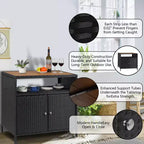 Rattan Storage Cabinet, Outdoor Cabinet for Patio Outdoor Bar Cart with 2 Doors & Adjustable Shelves