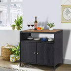 Rattan Storage Cabinet, Outdoor Cabinet for Patio Outdoor Bar Cart with 2 Doors & Adjustable Shelves