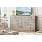 12-Drawer Dresser for Bedroom, 61 Wooden Chest with Built-In Power Outlet, Large Storage Organizer for Clothes, Living Room, Hallway, or Office