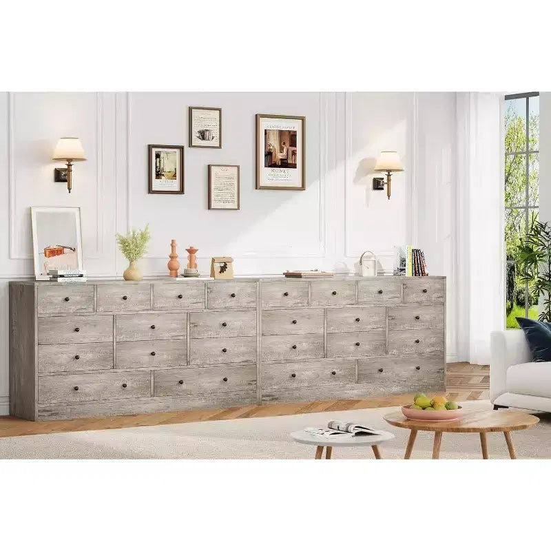 12-Drawer Dresser for Bedroom, 61 Wooden Chest with Built-In Power Outlet, Large Storage Organizer for Clothes, Living Room, Hallway, or Office