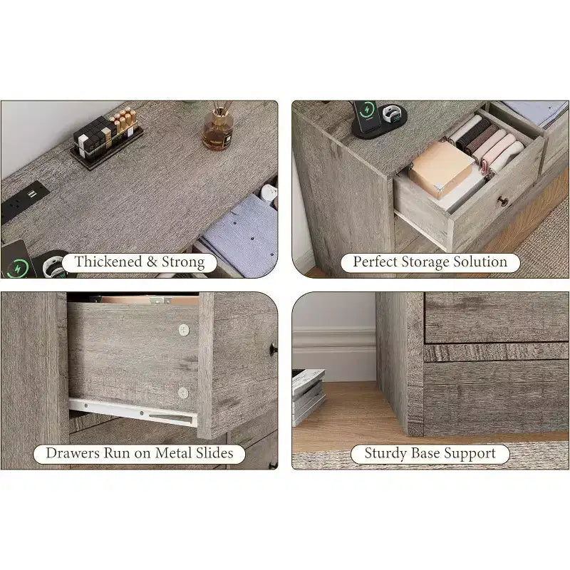 12-Drawer Dresser for Bedroom, 61 Wooden Chest with Built-In Power Outlet, Large Storage Organizer for Clothes, Living Room, Hallway, or Office