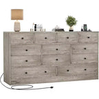 12-Drawer Dresser for Bedroom, 61 Wooden Chest with Built-In Power Outlet, Large Storage Organizer for Clothes, Living Room, Hallway, or Office