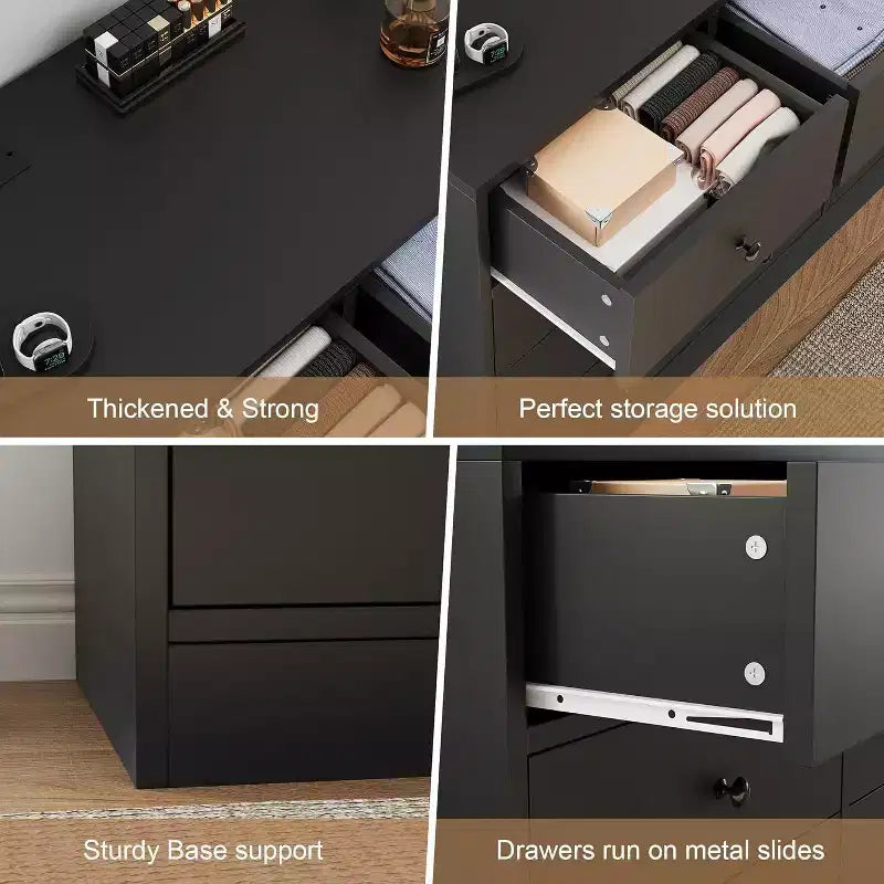 12-Drawer Dresser for Bedroom, 61 Wooden Chest with Built-In Power Outlet, Large Storage Organizer for Clothes, Living Room, Hallway, or Office